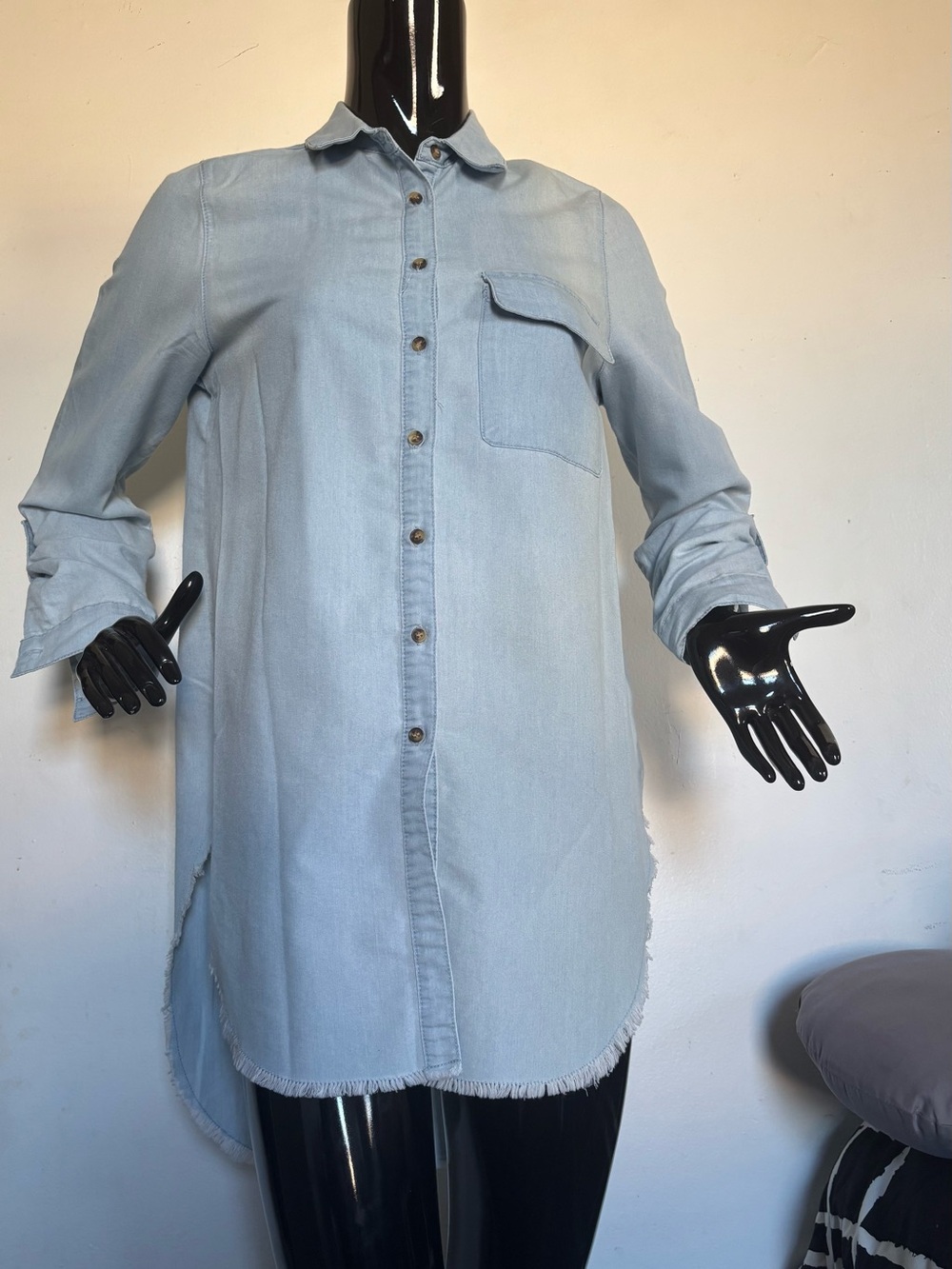 Light Blue Denim Shirt Jacket - Casual Button-Front